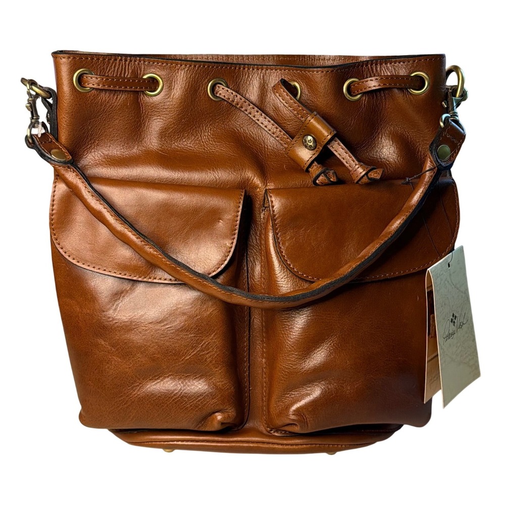 Patricia Nash Bucket Bag Brown Leather Cognac Drawstring Crossbody Handbag